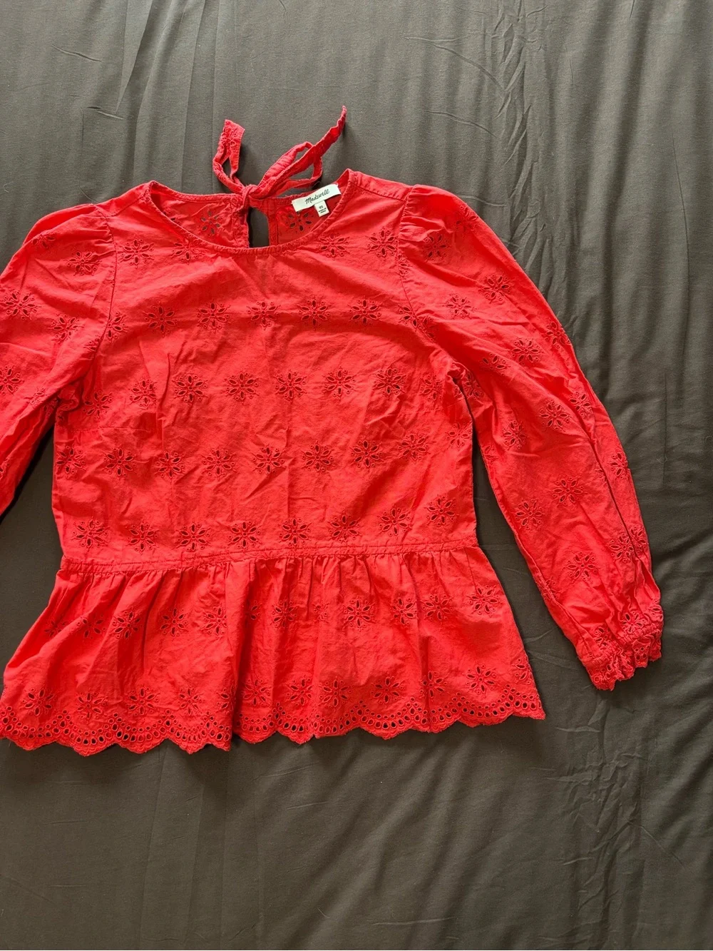 Madewell Red Eyelet Peplum Blouse